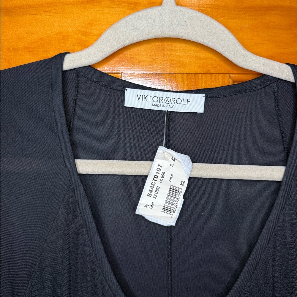 Viktor & Rolf Layered Long Sleeve Black Dress Womens US 4 Silk Blend